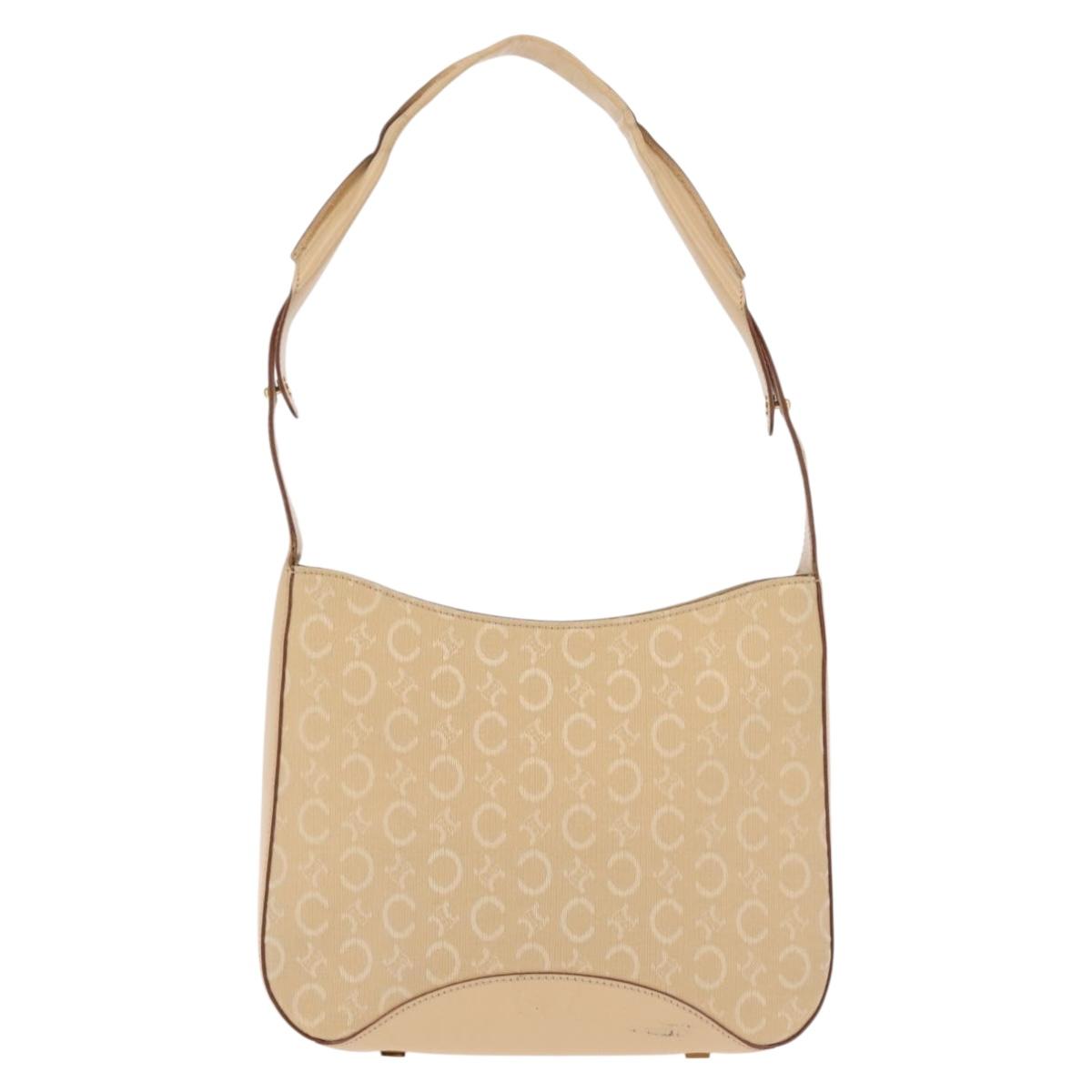 CELINE C Macadam Canvas Shoulder Bag Beige Gold Auth BA6239