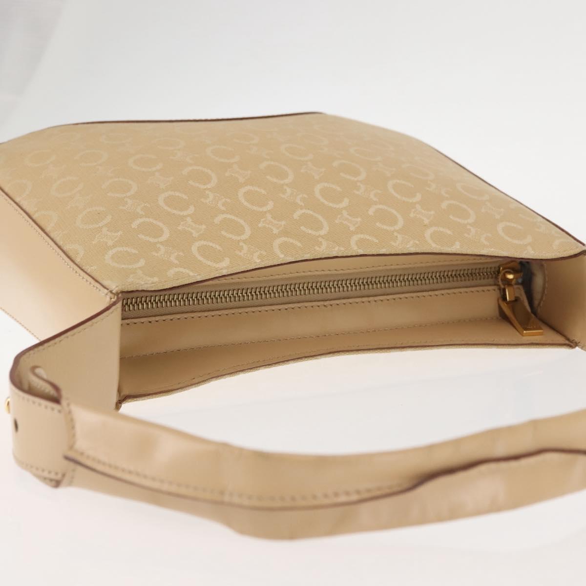 CELINE C Macadam Canvas Shoulder Bag Beige Gold Auth BA6239