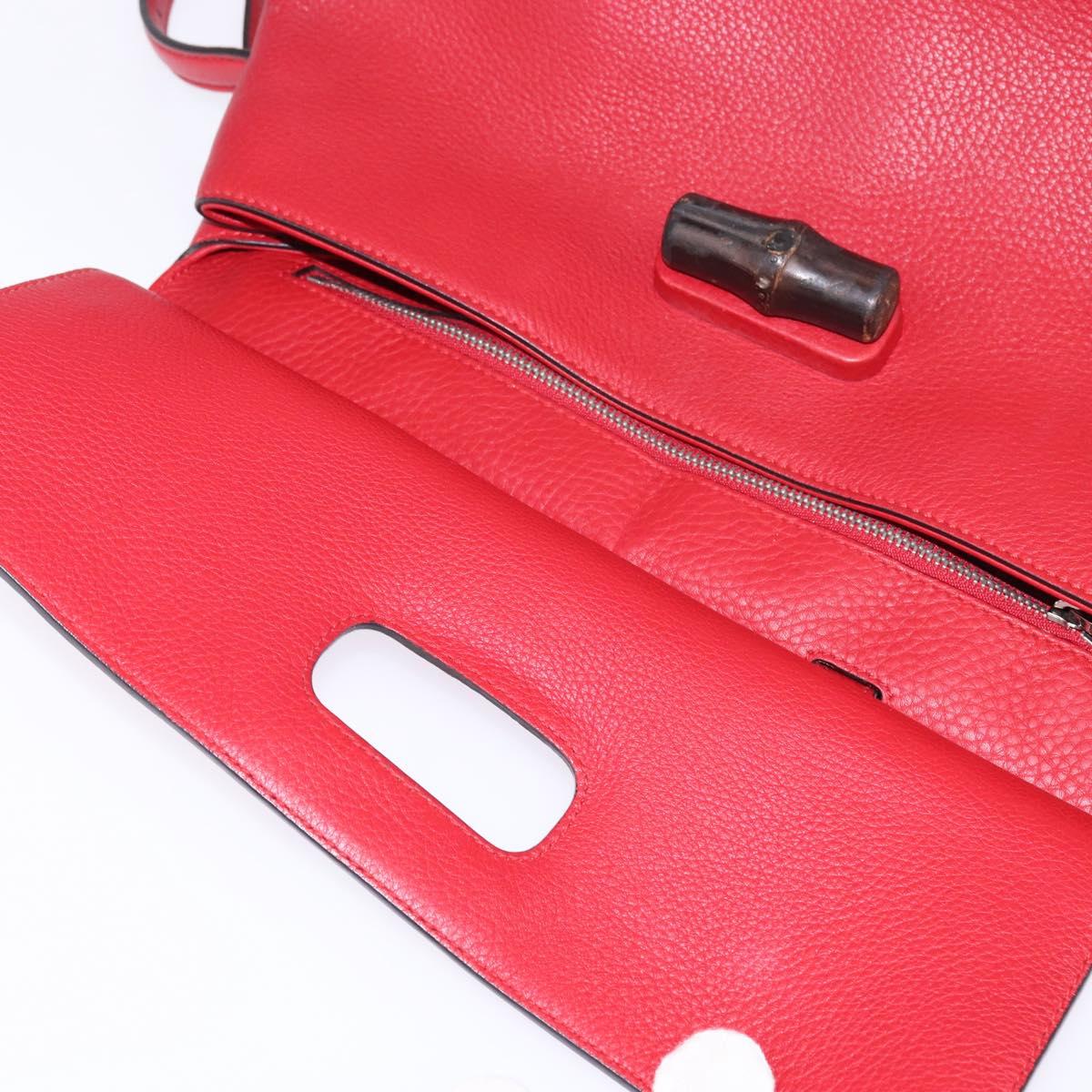 GUCCI Bamboo Daily Hand Bag Leather 2way Red Silver 392013 Auth BA6241
