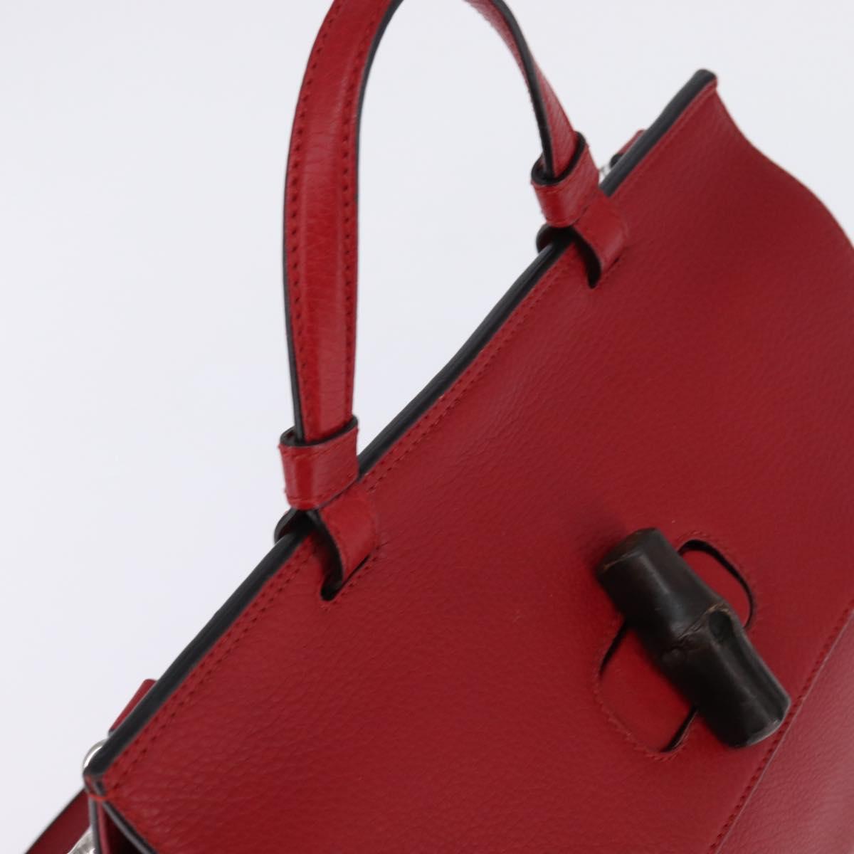GUCCI Bamboo Daily Hand Bag Leather 2way Red Silver 392013 Auth BA6241