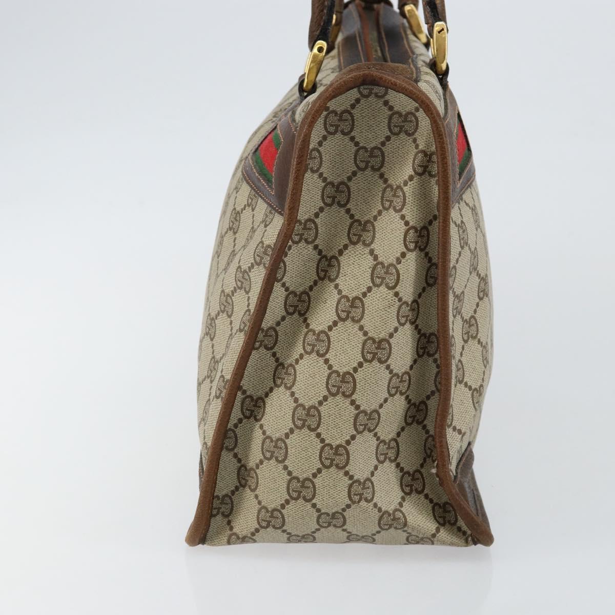 GUCCI GG Supreme Web Sherry Line Hand Bag PVC Beige Gold Red Auth BA6243