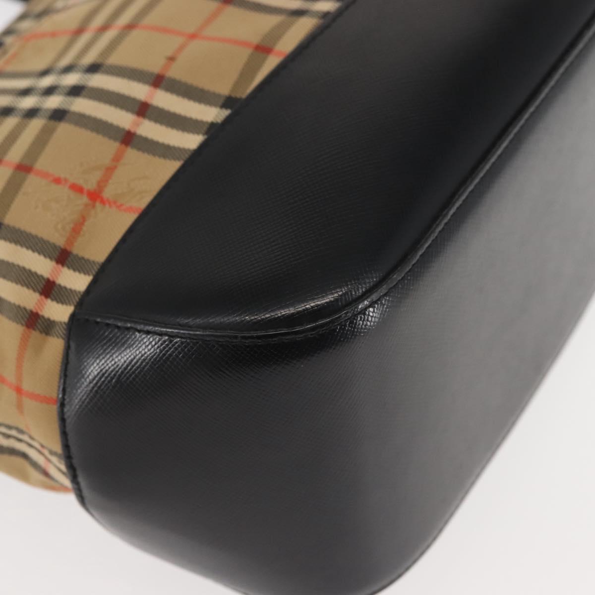 BURBERRY Nova Check Hand Bag Canvas Leather Black Gold Auth BA6246