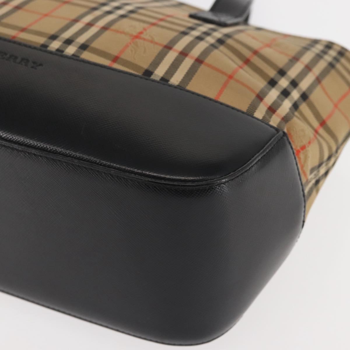 BURBERRY Nova Check Hand Bag Canvas Leather Black Gold Auth BA6246