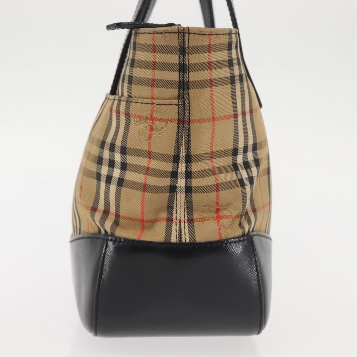 BURBERRY Nova Check Hand Bag Canvas Leather Black Gold Auth BA6246