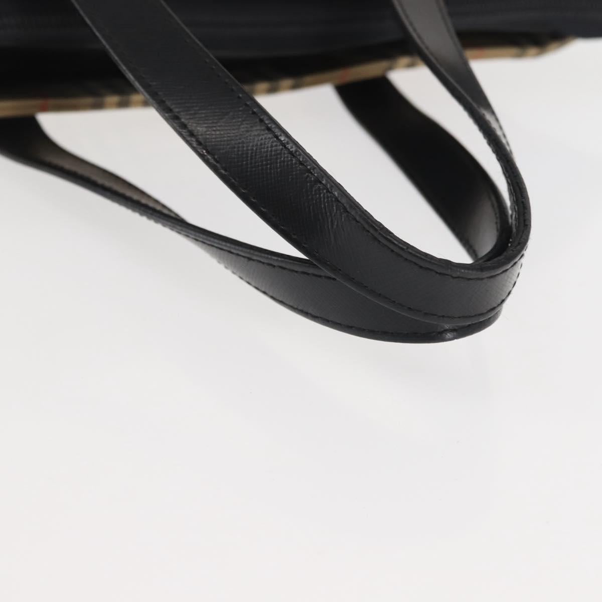 BURBERRY Nova Check Hand Bag Canvas Leather Black Gold Auth BA6246