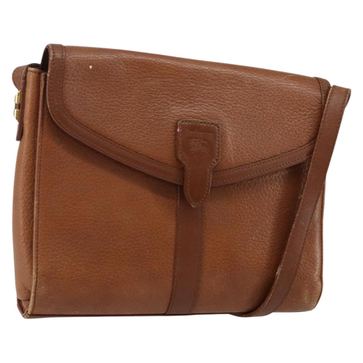Burberrys Shoulder Bag Leather Brown Gold Auth BA6247