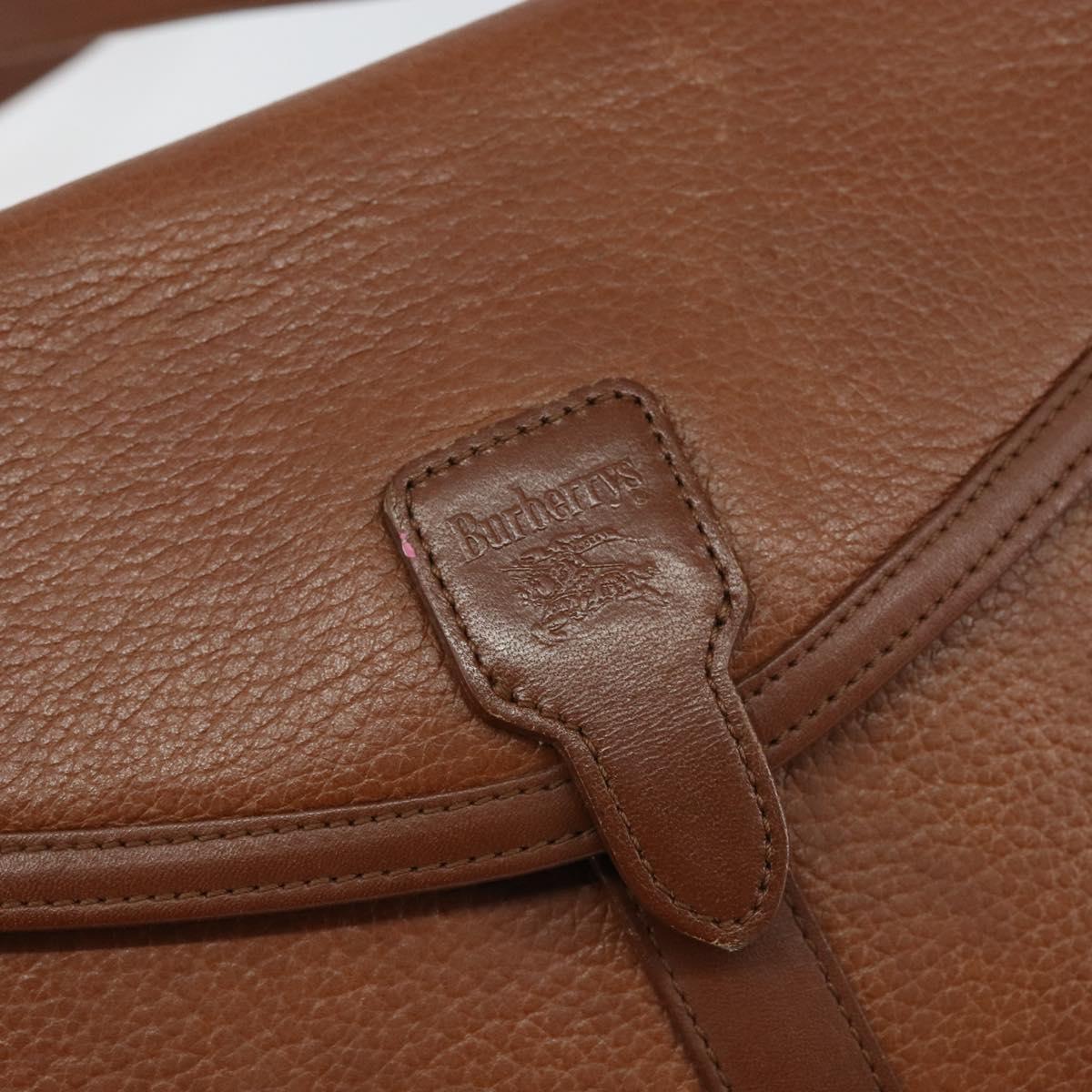 Burberrys Shoulder Bag Leather Brown Gold Auth BA6247