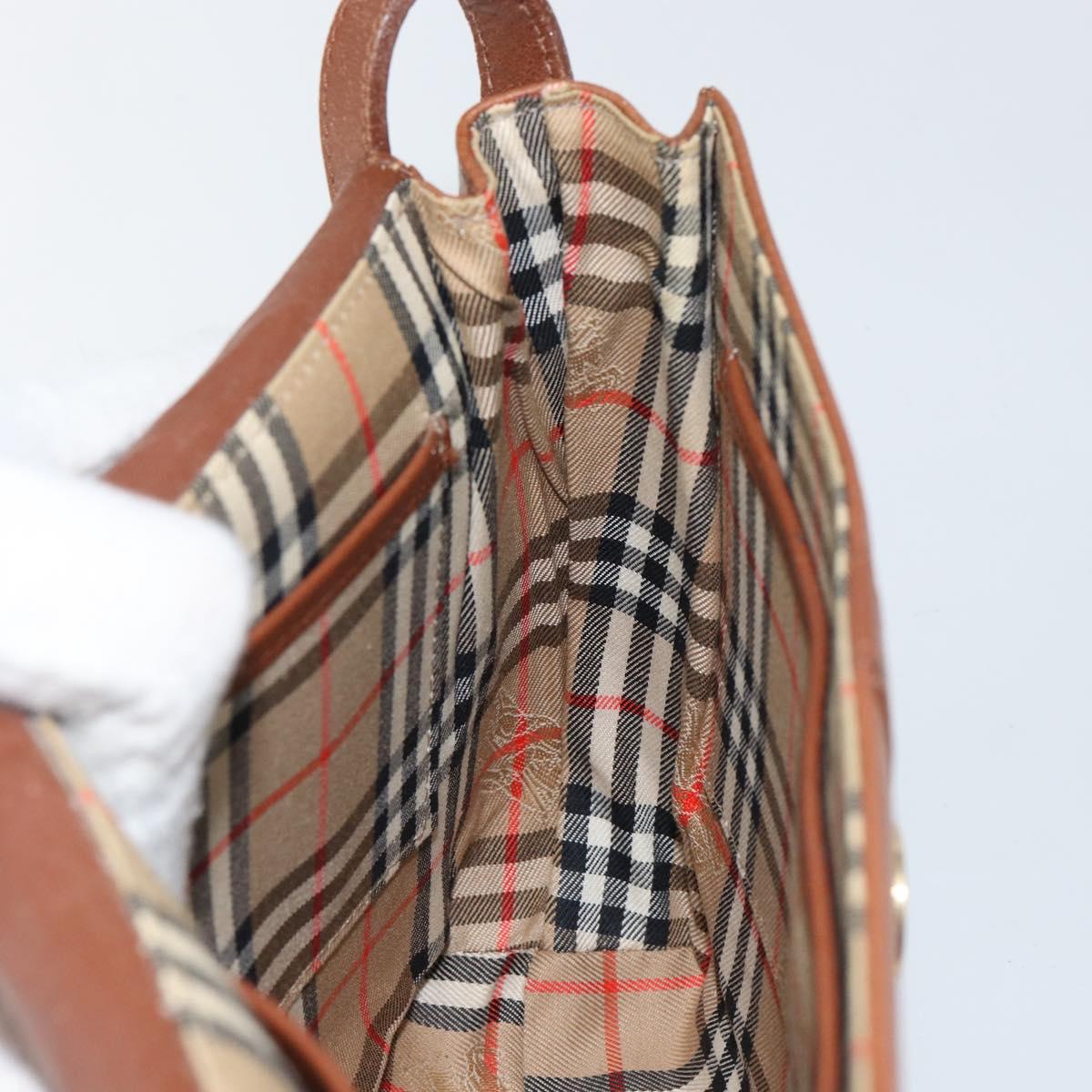 Burberrys Shoulder Bag Leather Brown Gold Auth BA6247