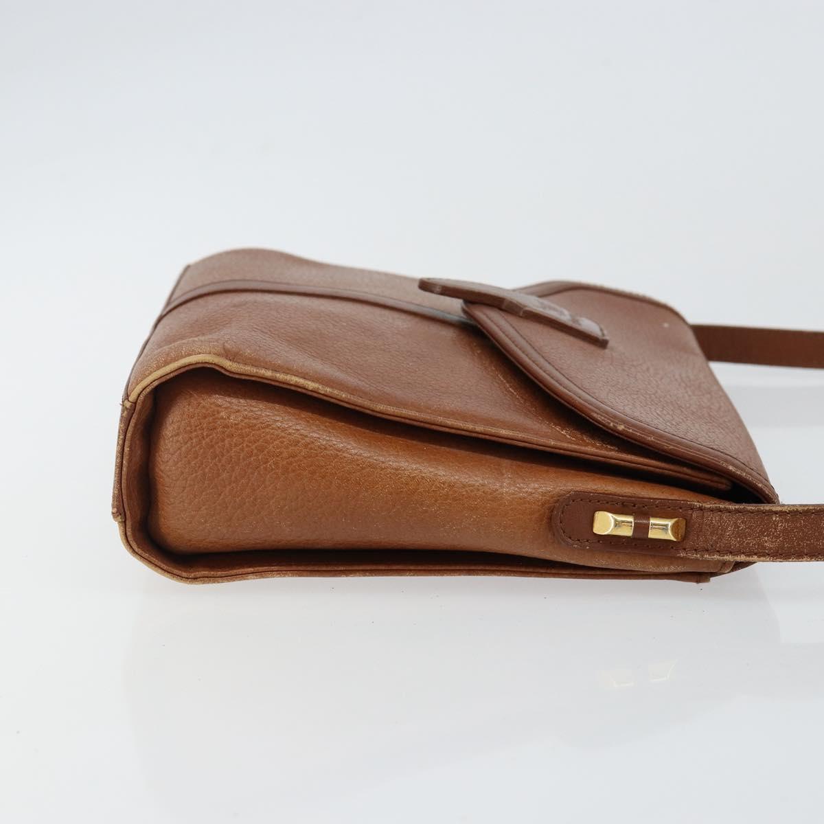Burberrys Shoulder Bag Leather Brown Gold Auth BA6247