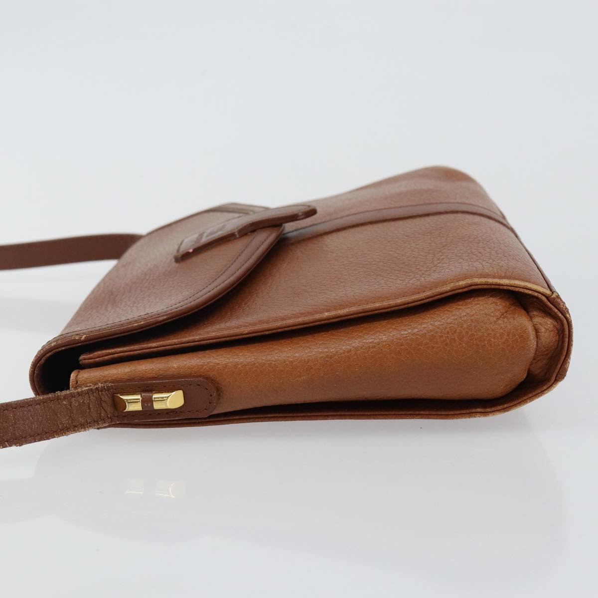 Burberrys Shoulder Bag Leather Brown Gold Auth BA6247