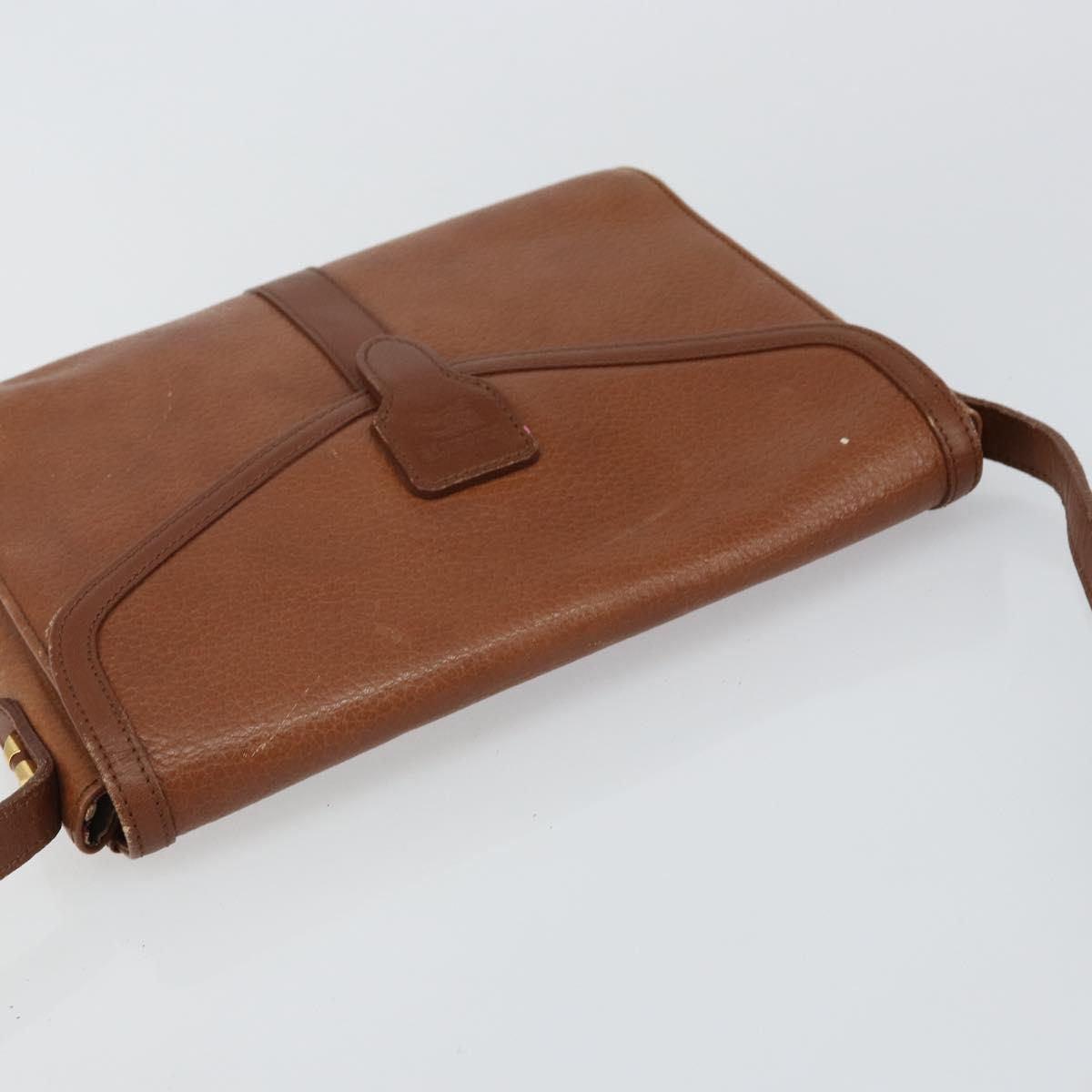 Burberrys Shoulder Bag Leather Brown Gold Auth BA6247