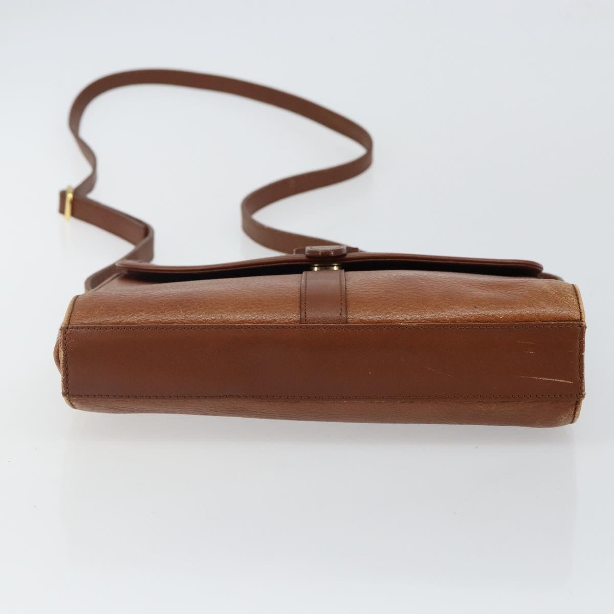 Burberrys Shoulder Bag Leather Brown Gold Auth BA6247