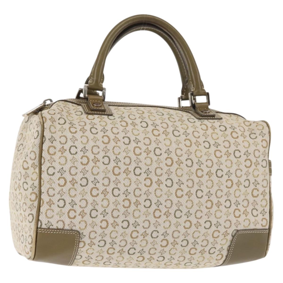 CELINE C Macadam Canvas Hand Bag Beige Silver Auth BA6265