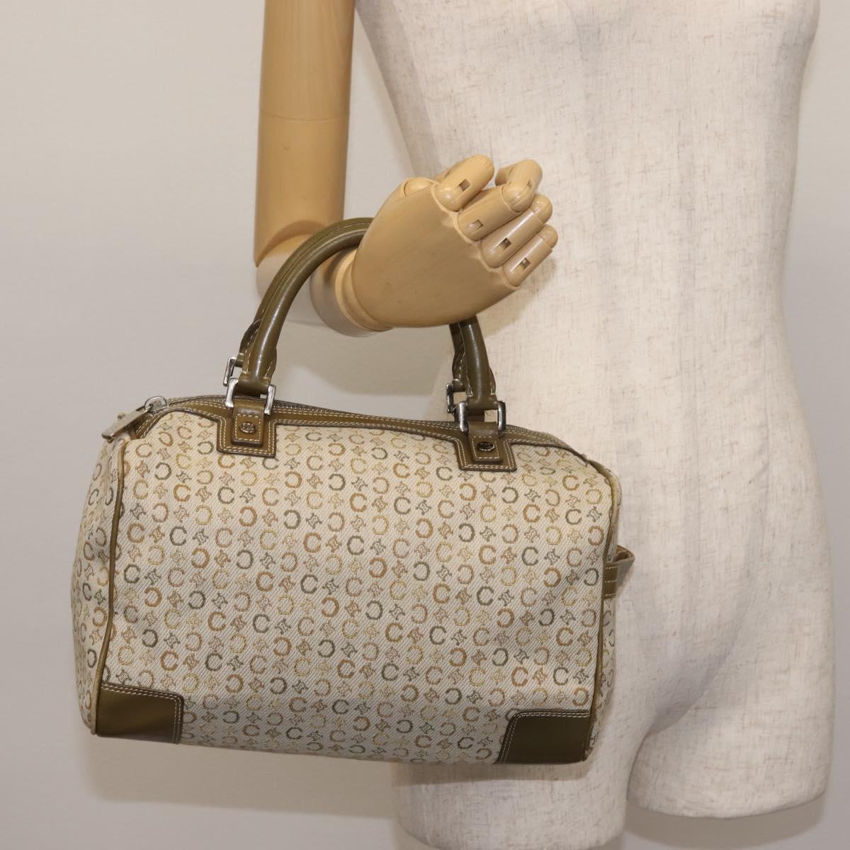 CELINE C Macadam Canvas Hand Bag Beige Silver Auth BA6265