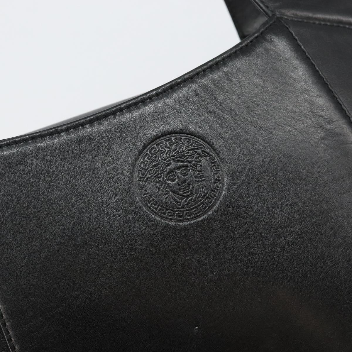 Gianni Versace Hand Bag Leather Black Gold Auth BA6268