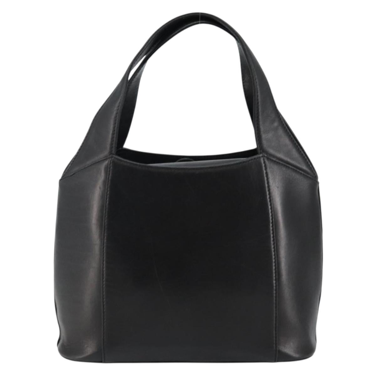 Gianni Versace Hand Bag Leather Black Gold Auth BA6268