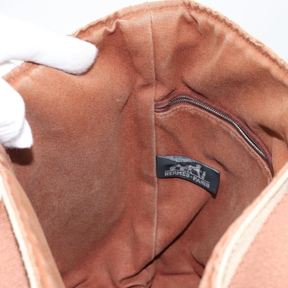 HERMES Sakso MM Hand Bag Canvas Beige Auth BA6270