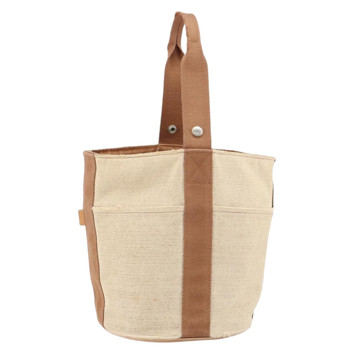 HERMES Sakso MM Hand Bag Canvas Beige Auth BA6270