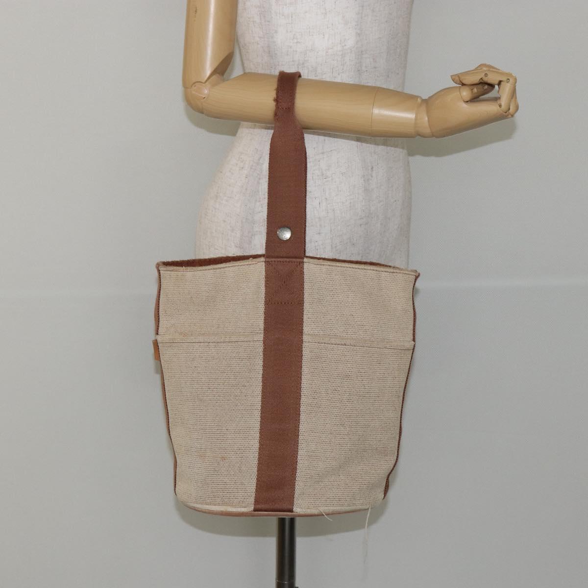 HERMES Sakso MM Hand Bag Canvas Beige Auth BA6270