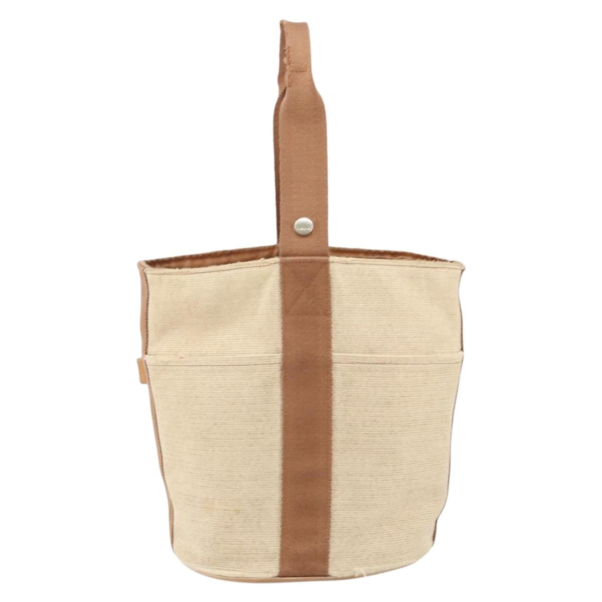 HERMES Sakso MM Hand Bag Canvas Beige Auth BA6270