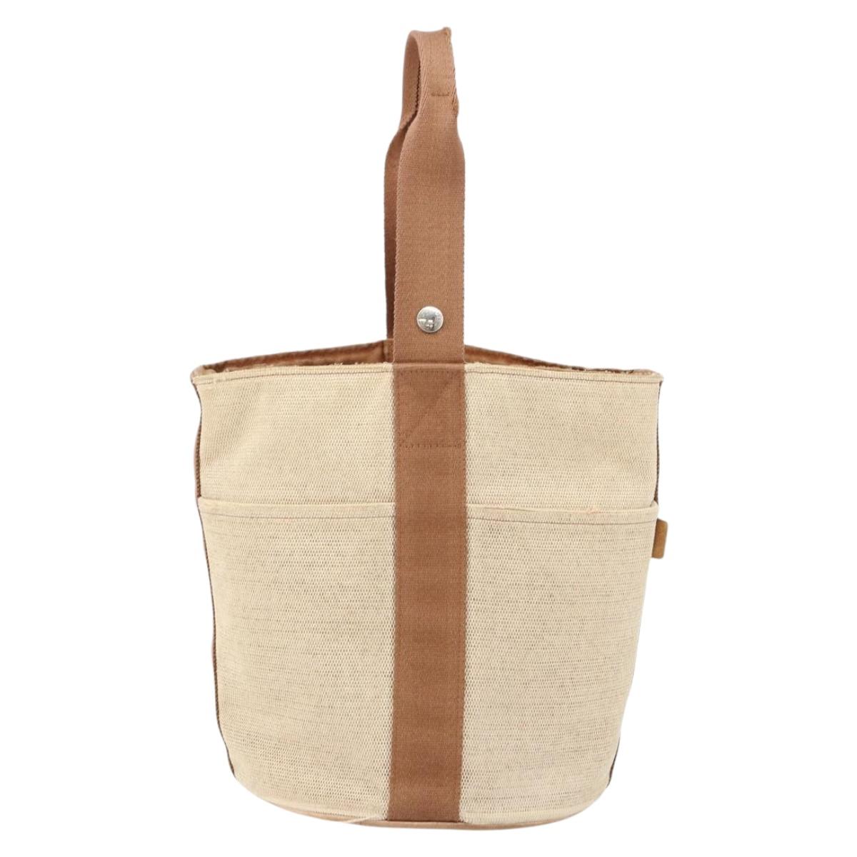 HERMES Sakso MM Hand Bag Canvas Beige Auth BA6270