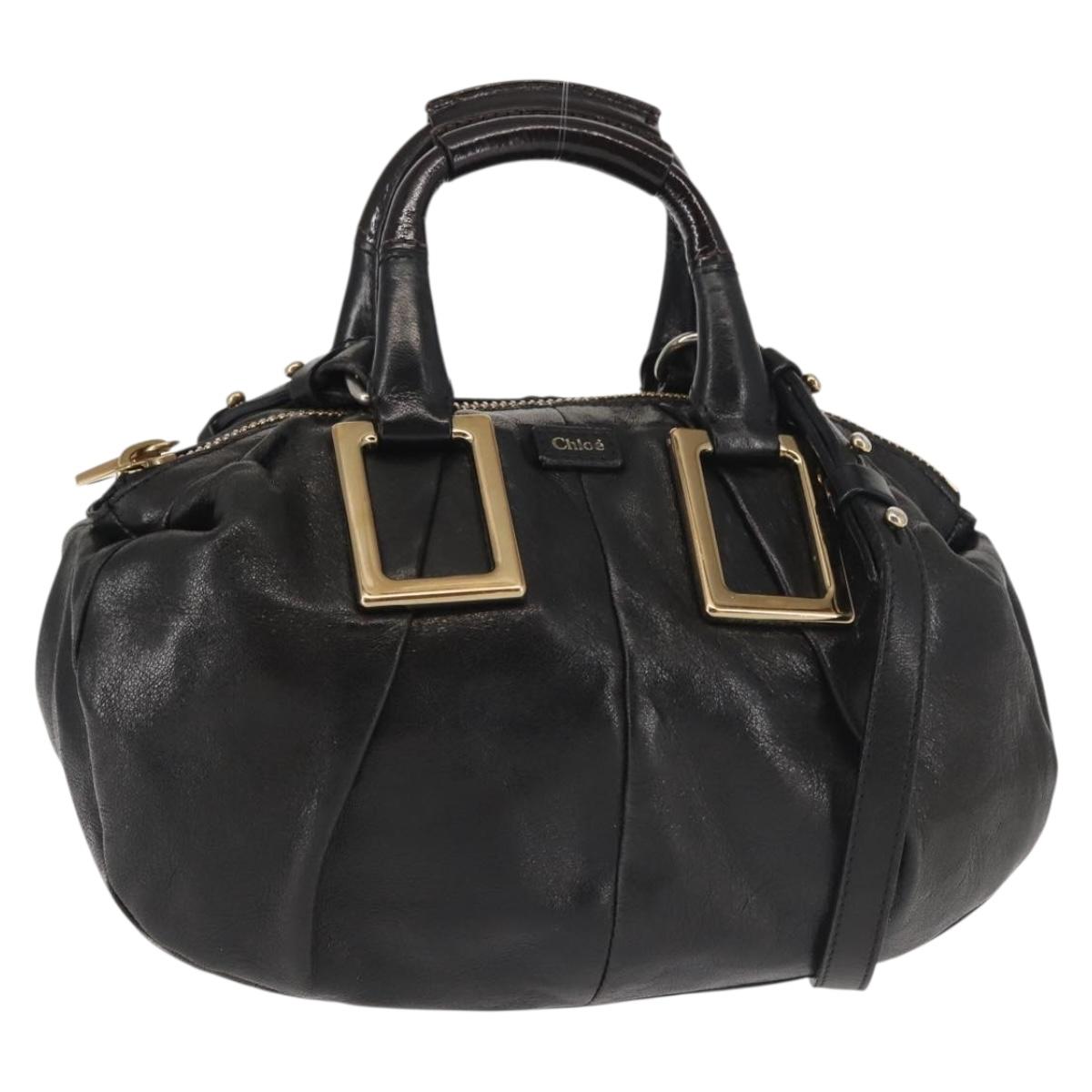 Chloe Etel Hand Bag Leather 2way Black Gold Auth BA6272