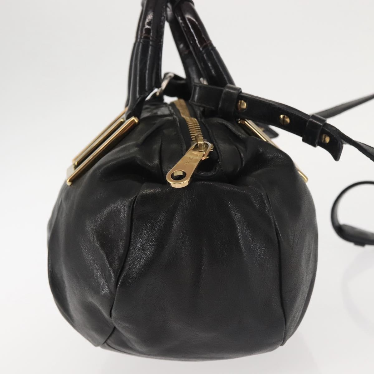 Chloe Etel Hand Bag Leather 2way Black Gold Auth BA6272