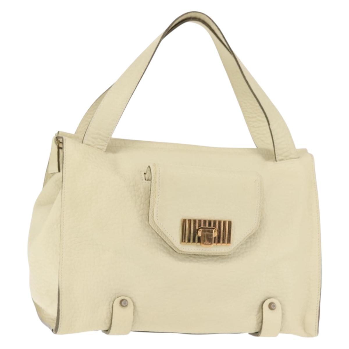 Chloe Tote Bag Leather Beige Gold Auth BA6273