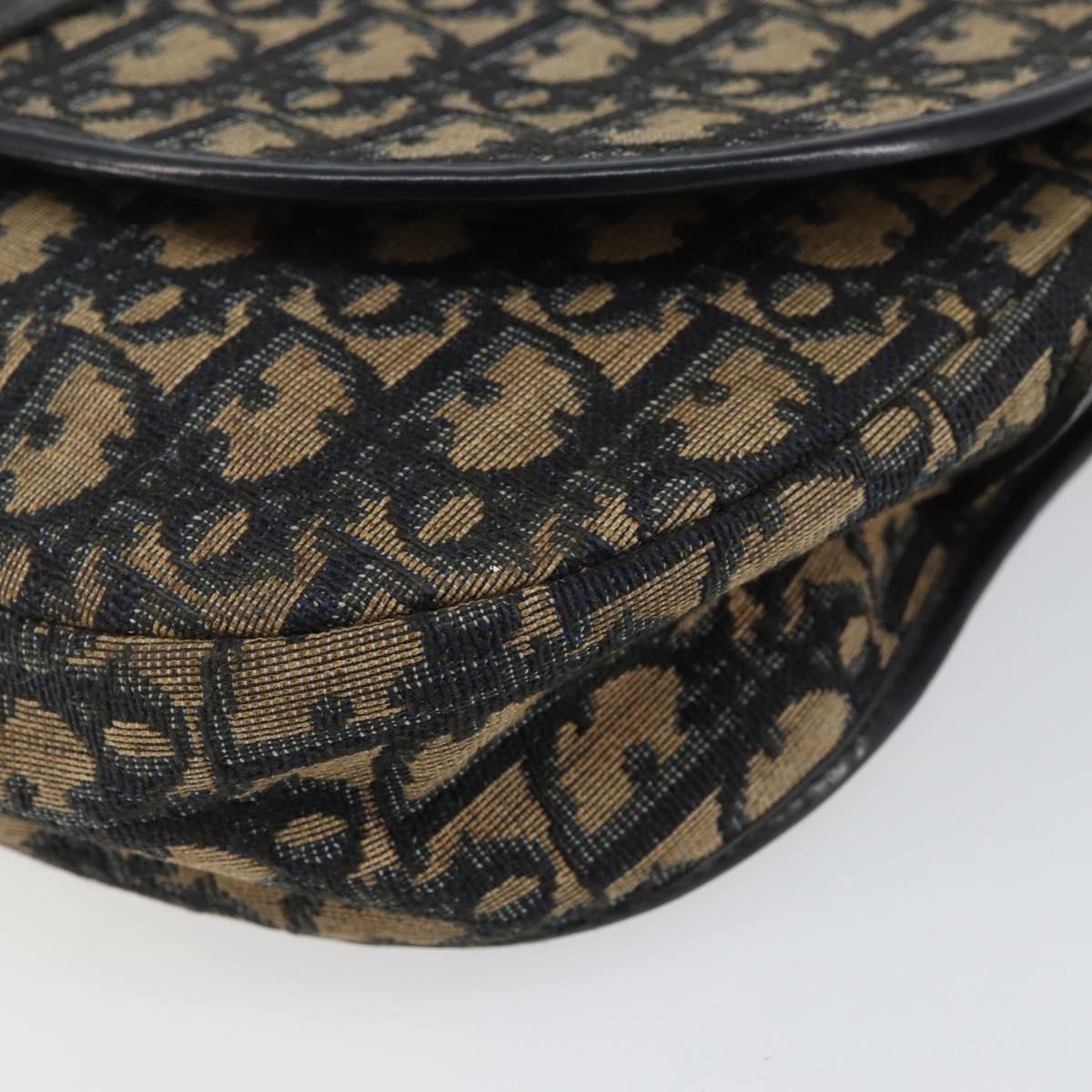 Christian Dior Trotter Canvas Shoulder Bag Navy Gold Auth BA6283