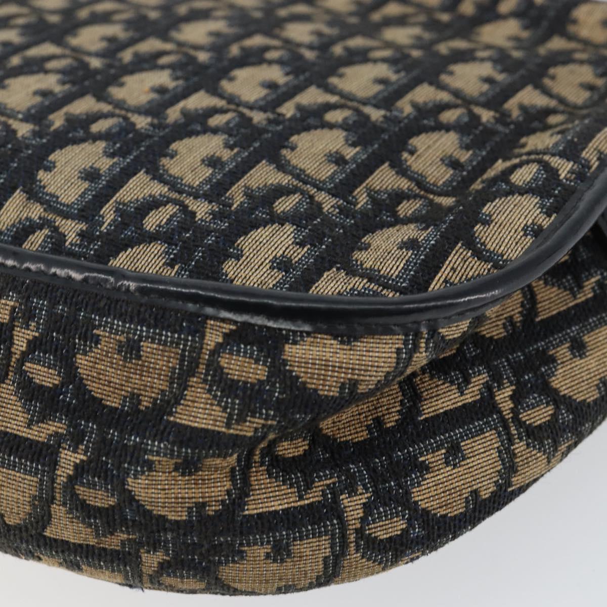 Christian Dior Trotter Canvas Shoulder Bag Navy Gold Auth BA6283