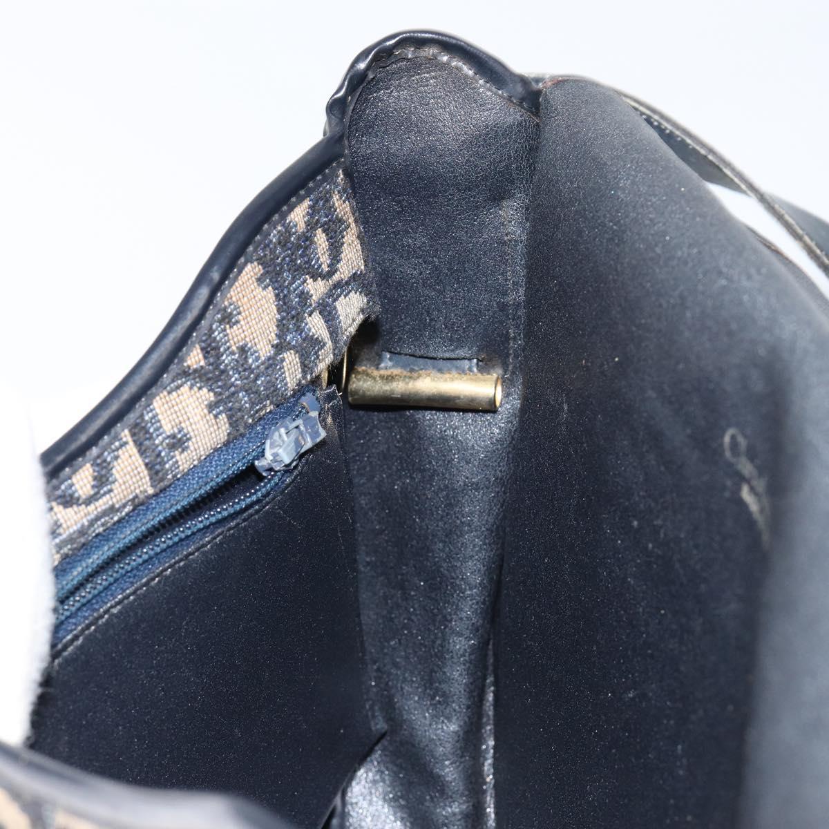 Christian Dior Trotter Canvas Shoulder Bag Navy Gold Auth BA6283