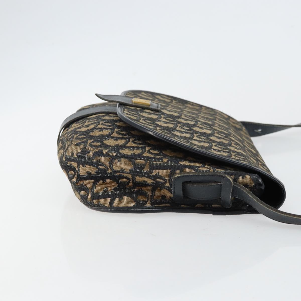 Christian Dior Trotter Canvas Shoulder Bag Navy Gold Auth BA6283