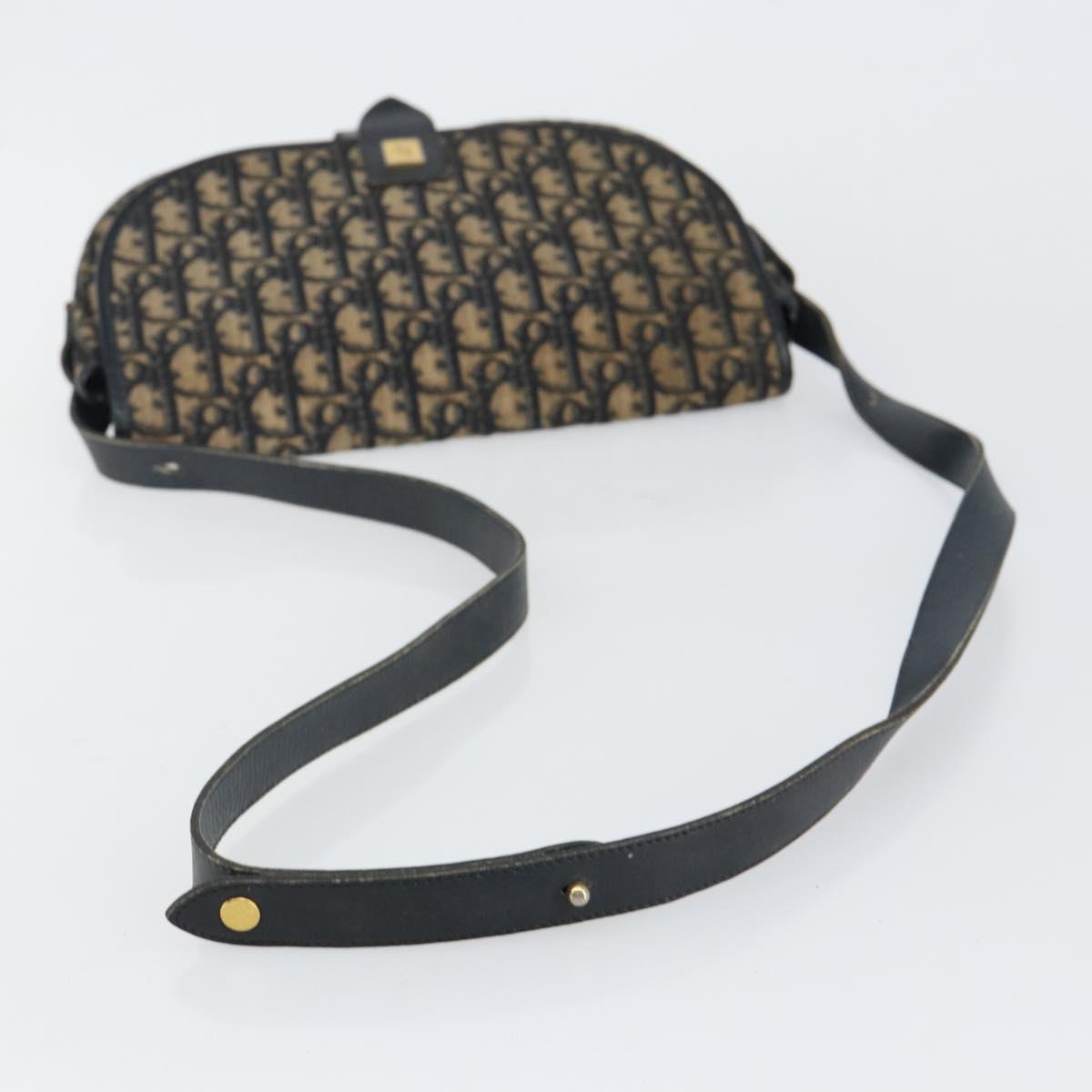 Christian Dior Trotter Canvas Shoulder Bag Navy Gold Auth BA6283