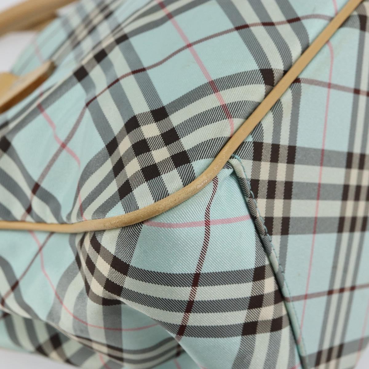 BURBERRY Nova Check Blue Label Hand Bag Nylon Light Blue Silver Auth BA6284