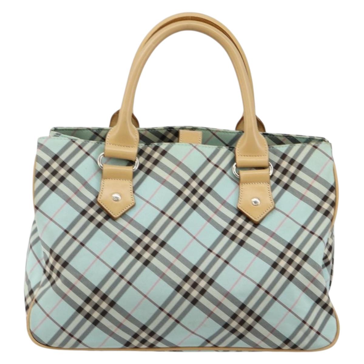 BURBERRY Nova Check Blue Label Hand Bag Nylon Light Blue Silver Auth BA6284
