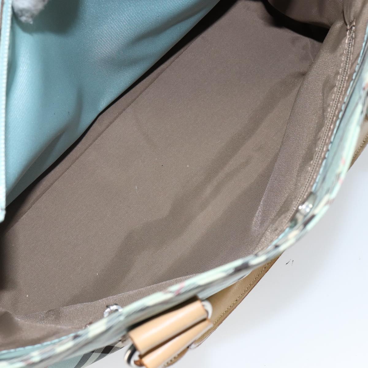 BURBERRY Nova Check Blue Label Hand Bag Nylon Light Blue Silver Auth BA6284