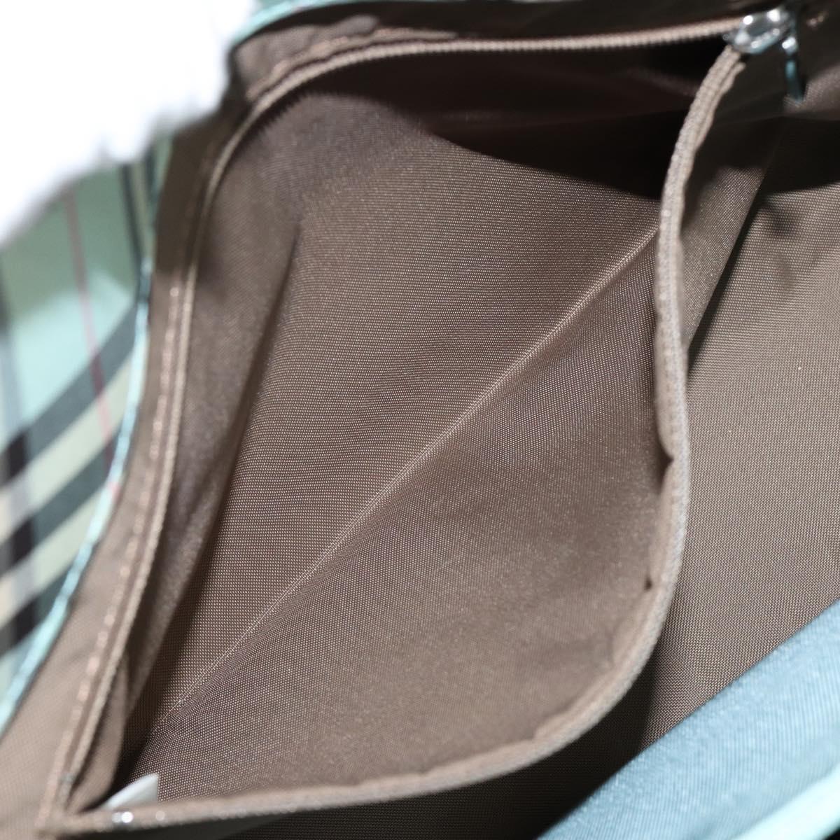 BURBERRY Nova Check Blue Label Hand Bag Nylon Light Blue Silver Auth BA6284