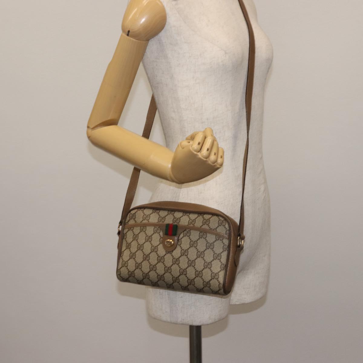 GUCCI GG Supreme Web Sherry Line Shoulder Bag PVC Beige 116 02 089 Auth BA6301