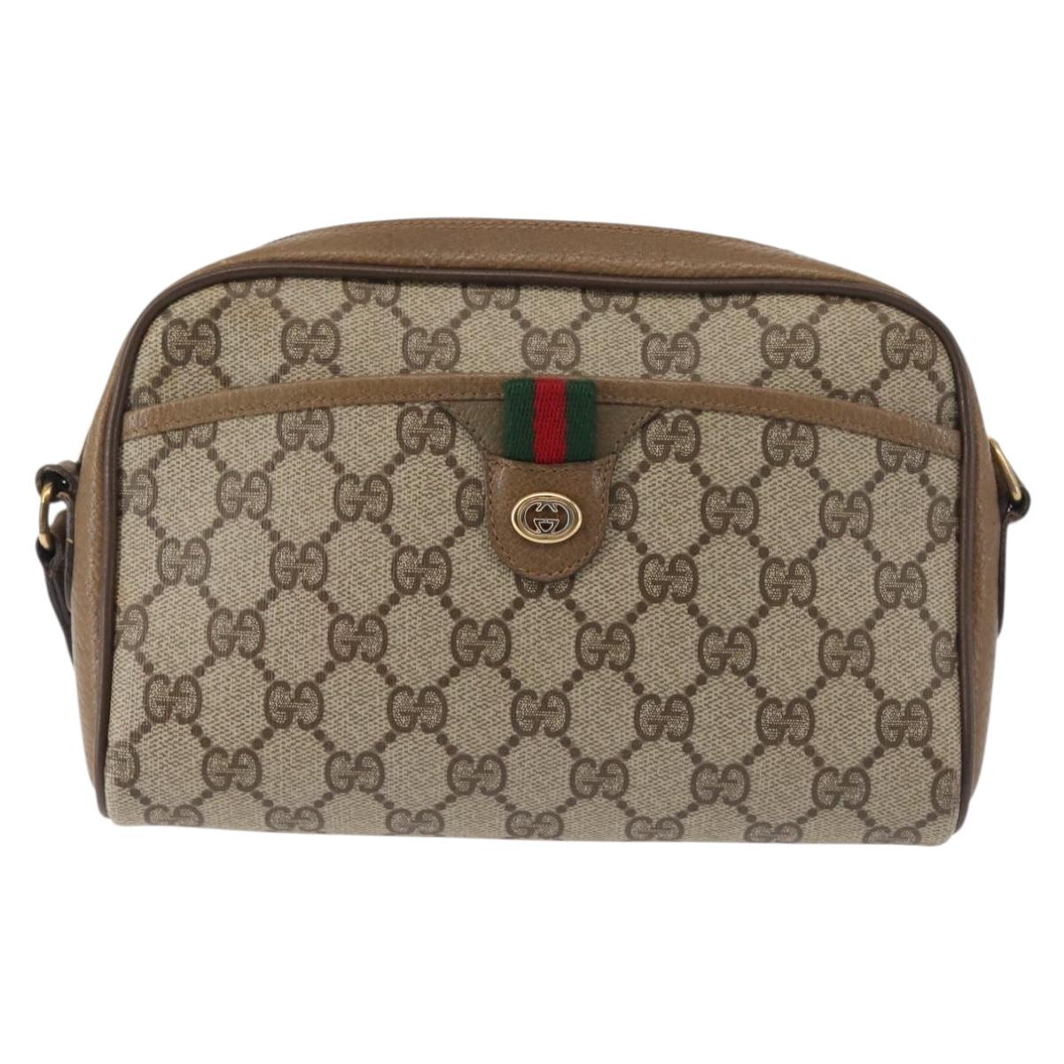 GUCCI GG Supreme Web Sherry Line Shoulder Bag PVC Beige 116 02 089 Auth BA6301