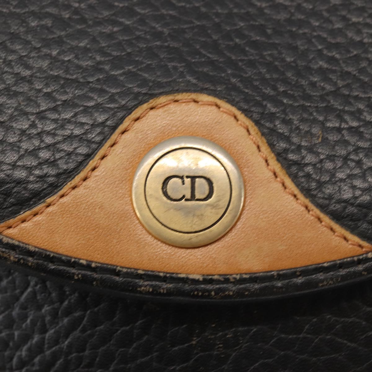 Christian Dior Shoulder Bag Leather Black Gold Auth BA6321