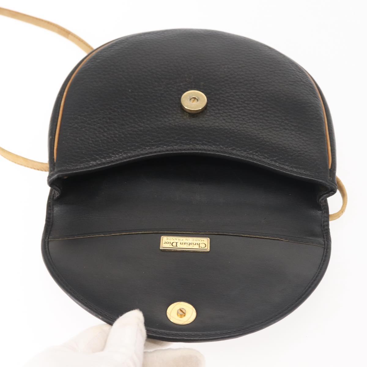 Christian Dior Shoulder Bag Leather Black Gold Auth BA6321