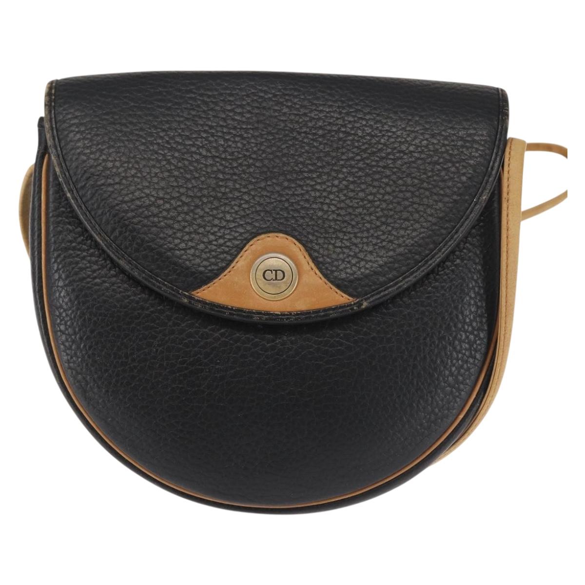 Christian Dior Shoulder Bag Leather Black Gold Auth BA6321
