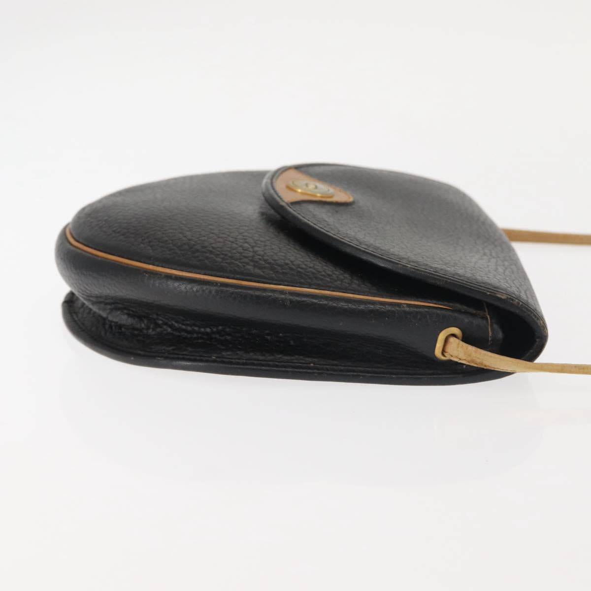 Christian Dior Shoulder Bag Leather Black Gold Auth BA6321