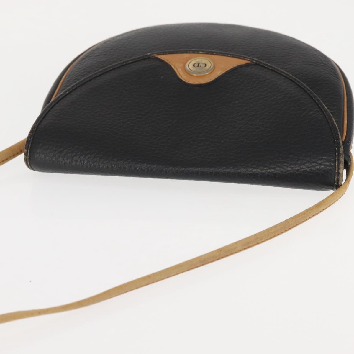 Christian Dior Shoulder Bag Leather Black Gold Auth BA6321