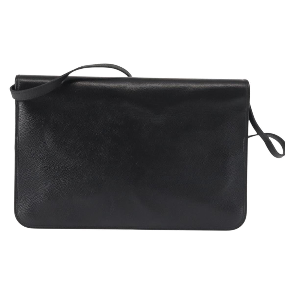 Christian Dior Shoulder Bag Leather Black Gold Auth BA6322