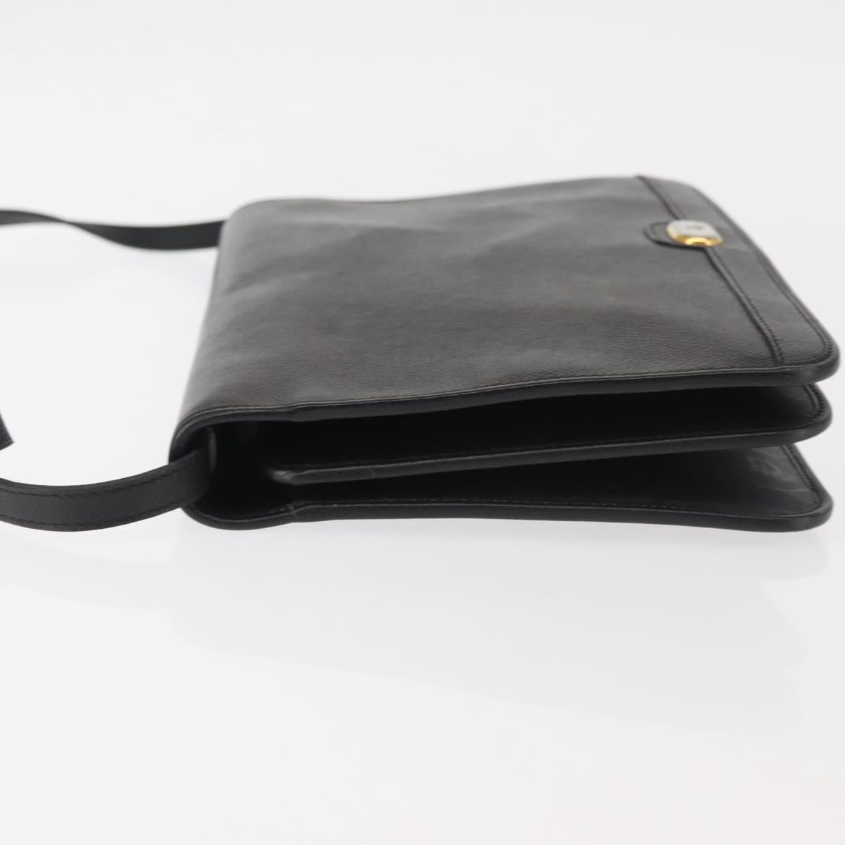 Christian Dior Shoulder Bag Leather Black Gold Auth BA6322