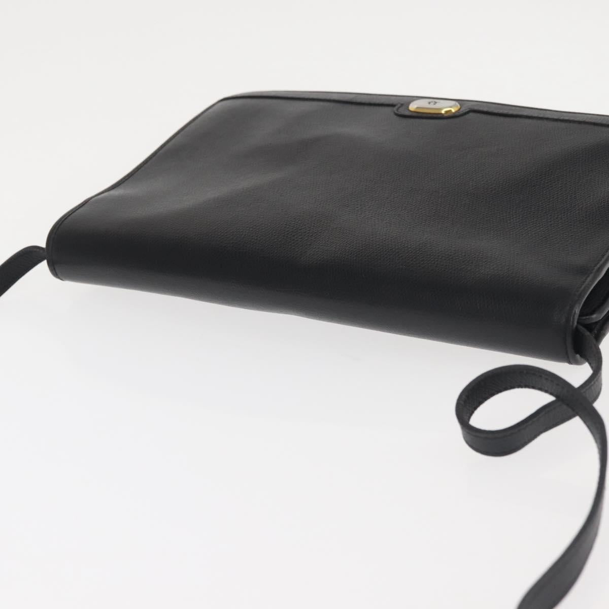 Christian Dior Shoulder Bag Leather Black Gold Auth BA6322