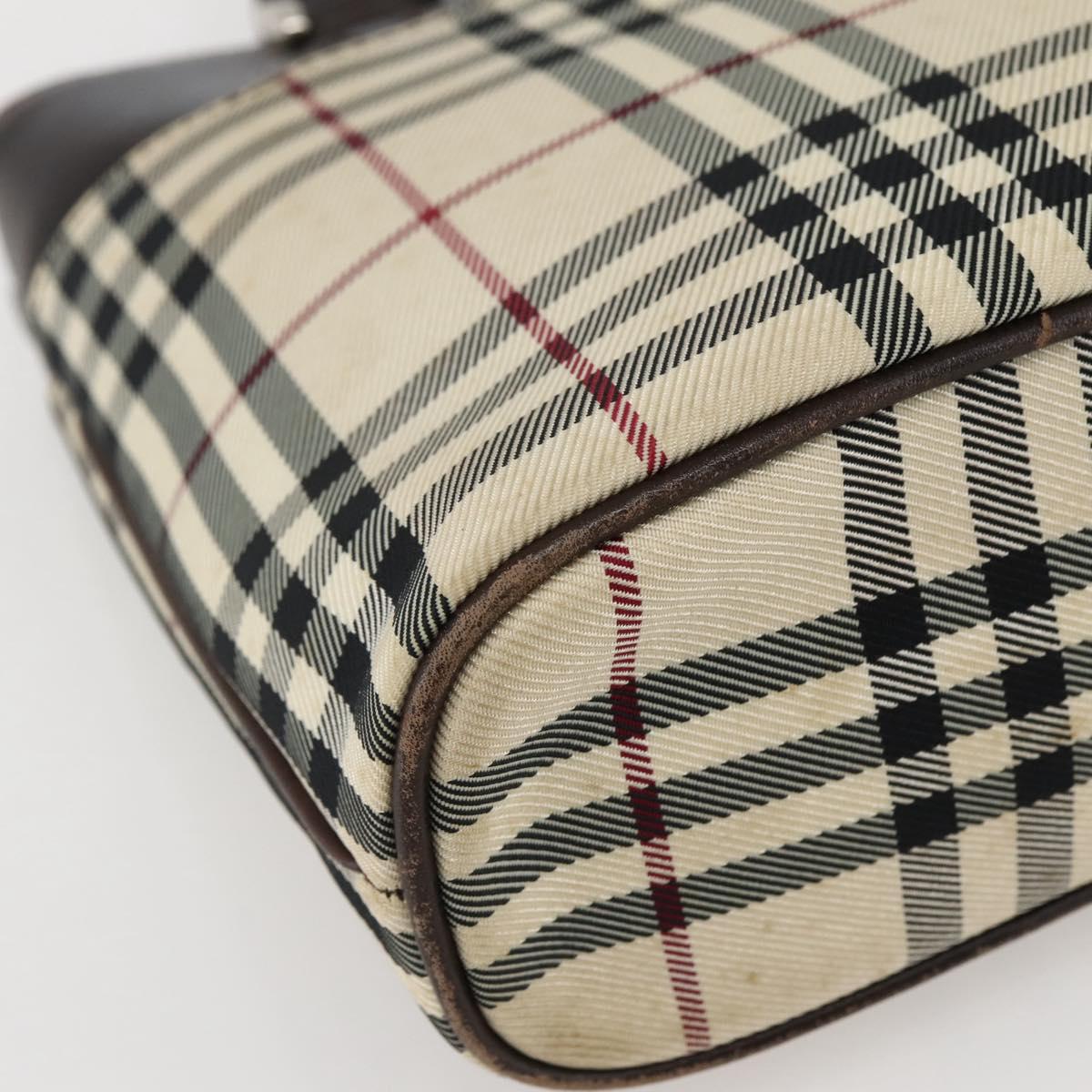 BURBERRY Nova Check Hand Bag Canvas Beige Gold Auth BA6325