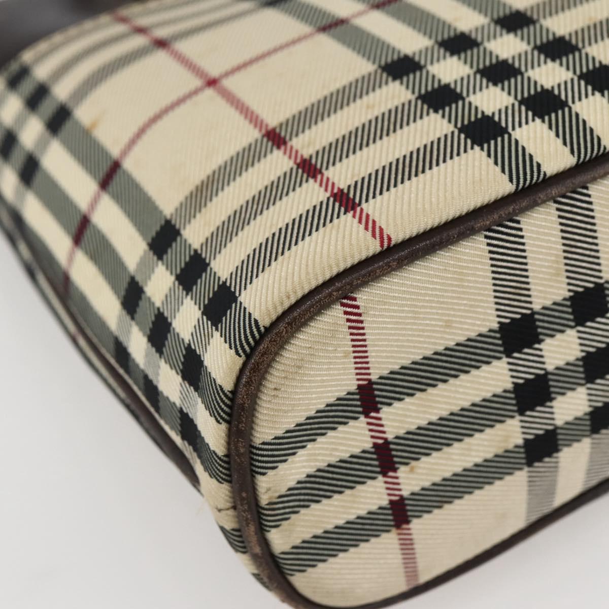 BURBERRY Nova Check Hand Bag Canvas Beige Gold Auth BA6325