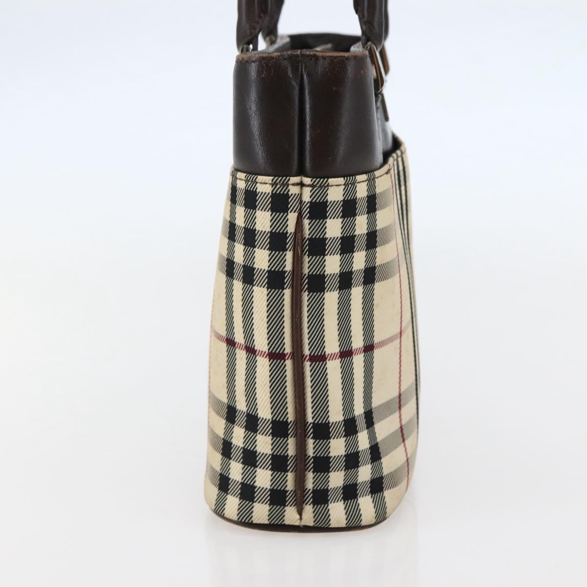 BURBERRY Nova Check Hand Bag Canvas Beige Gold Auth BA6325